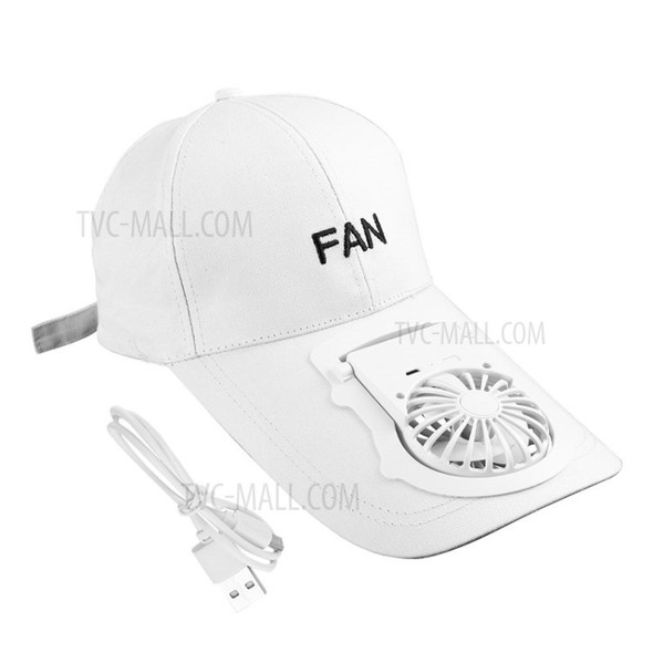 USB Charging Fan Baseball Golf Hat Fan Cap Sun Hat  -  White