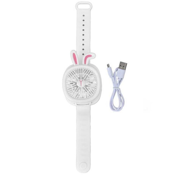 USB Rechargeable Fan Comfortable Wrist Strap Mini Wrist Fan Quiet Kids Watch Fan for Indoor Outdoor - White