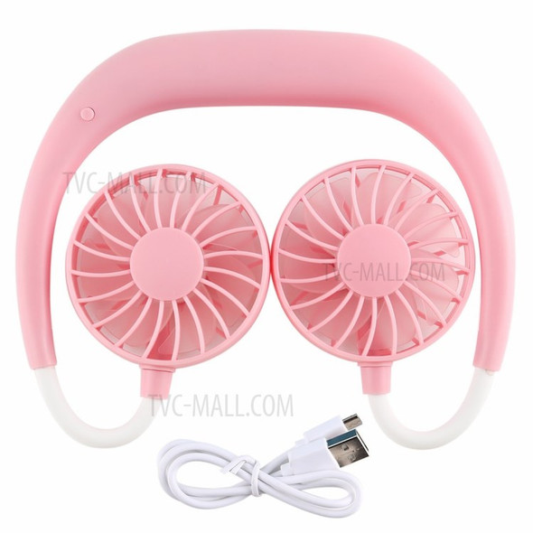 Wearable Neckband Mini Dual-Fans 3 Wind Speeds Adjustable USB Rechargeable - Pink