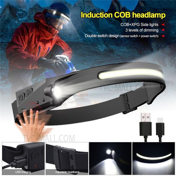 COB LED Wave Sensor Headlight Flashlight Head-mounted Front Light for Safety Warning Head Lamp