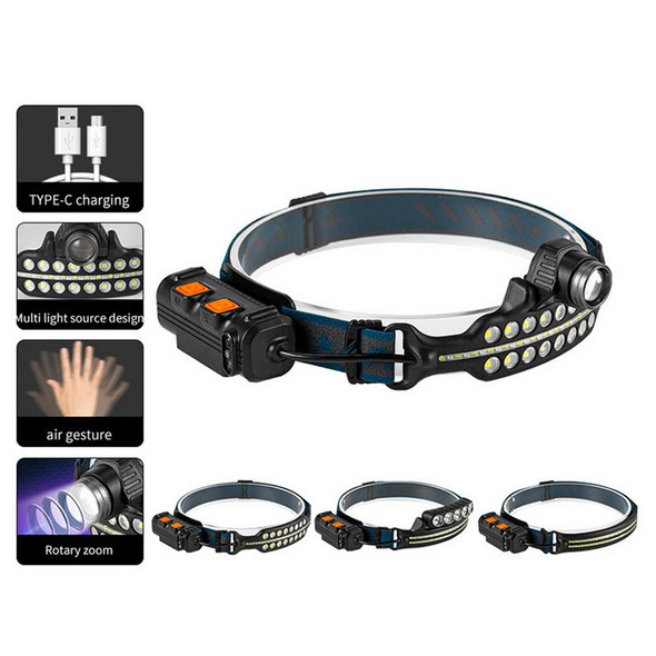 E-SMARTER W690-1 Mini LED Head Lamp 90-degree Adjustable Multi-function Headlight Outdoor Headband Flashlight with Power Display for Hiking Camping Night Riding