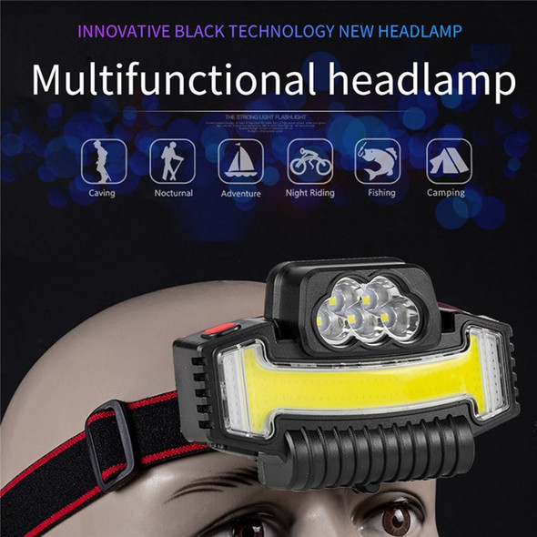 E-SMARTER W685-5 Multi-function Head Lamp 5 LED+COB Strong Light 90-degree Adjustable Headlight Outdoor Headband Flashlight for Night Riding Fishing