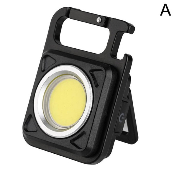 Mini COB Keychain Light 800 Lumens Bright Rechargeable Flashlight 4 Light Modes Portable Pocket Light Folding Bottle Opener - Black