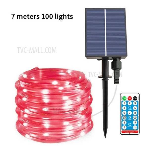 Waterproof Solar Flexible LED Fairy Rope Light Lamp String with Control Remote - Red/7 Meters 100 Lights