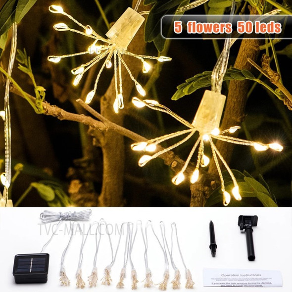 For Garden Patio Yard Solar Firework Light Dandelion Curtain Light Lamp - 5 Dandelions 50 LED