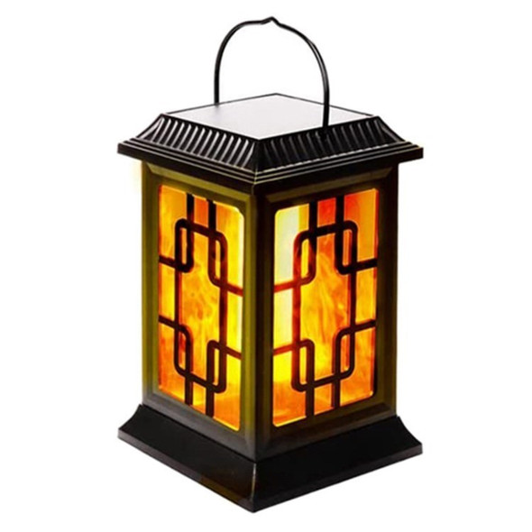 Solar Lantern Flame Lamp Outdoor Hanging Lantern Decorative Light for Patio Garden Deck - Black