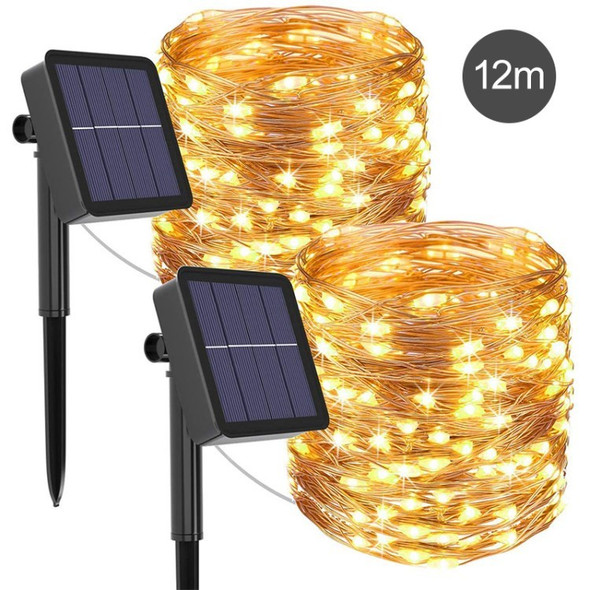 Outdoor Solar Fairy String Light Adjustable Waterproof Durable Silver Wire Light for Patio Garden Christmas Decoration - Warm Light / 12m