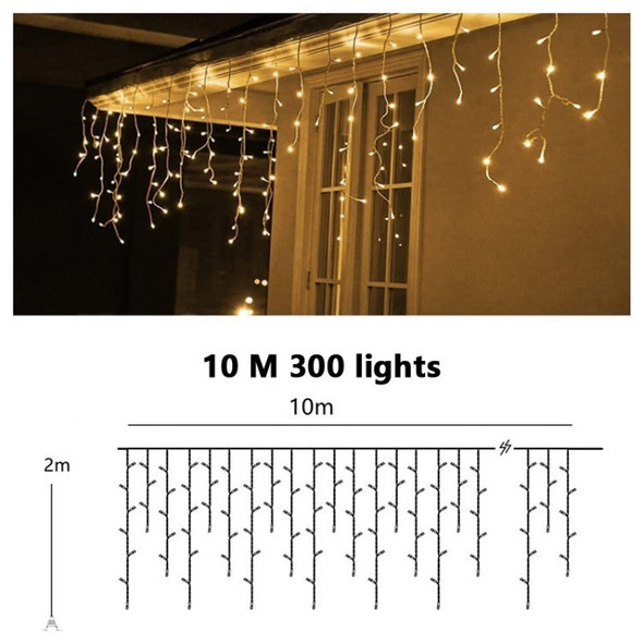 Solar Curtain String Lights Outdoor Remote Control 10m 300 LED Fairy Waterfall String Light for Home Garden Patio Wedding Christmas Party - Warm White