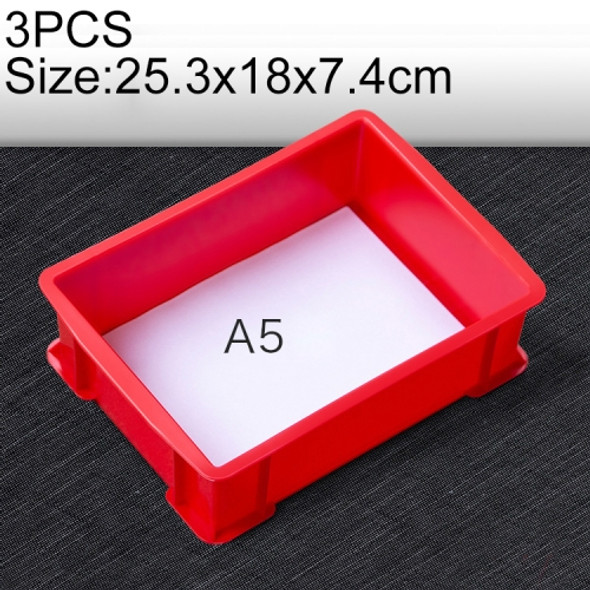 3 PCS Thick Multi-function Material Box Brand New Flat Plastic Parts Box Tool Box, Size: 25.3cm x 18cm x 7.4cm(Red)