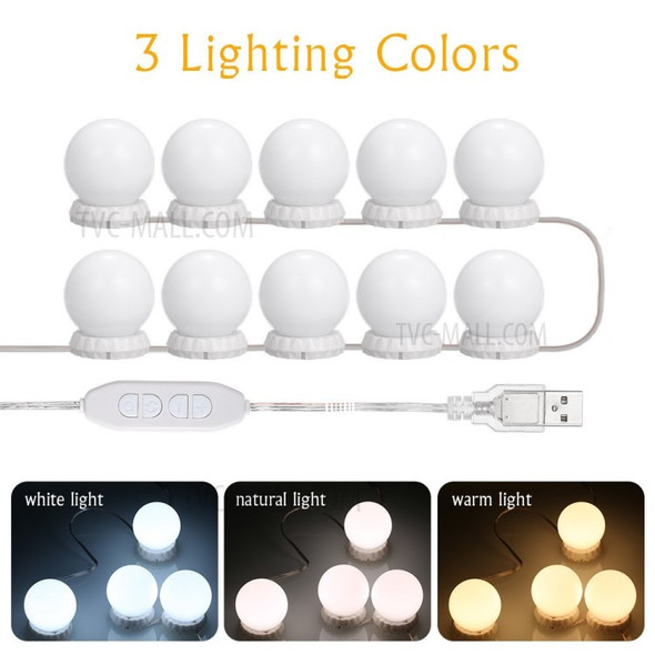 3 Lighting Modes Vanity LEDs Mirror Lights Kit with 10 Bulbs Adjustable 10 Brightness USB Mirror String Light for Makeup Dressing Table