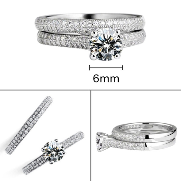 Silver Double Zircon Wedding Rings Set, Ring Size:13