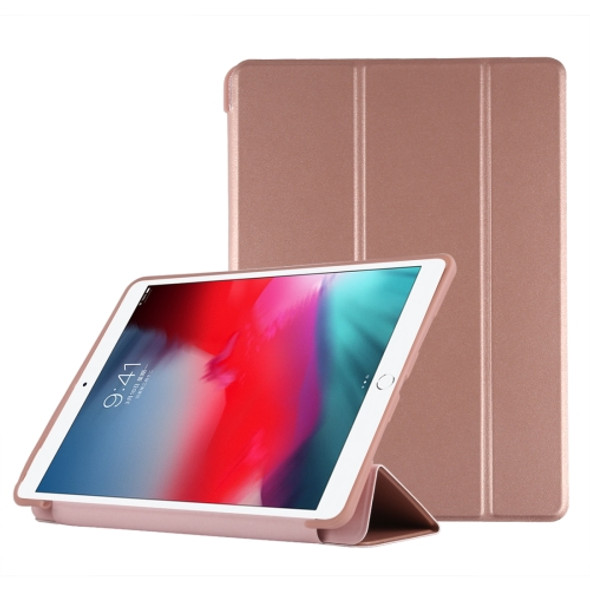 PU Plastic Bottom Case Foldable Deformation Left and Right Flip Leather Case with Three Fold Bracket & Smart Sleep for iPad Air3 2019(Rose Gold)