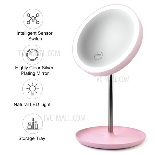 Lighted Large Makeup Mirror 360-degree Rotating LED Light Mirror Brightness Adjustable Circle Vanity Mirror for Home Travel Gift - White