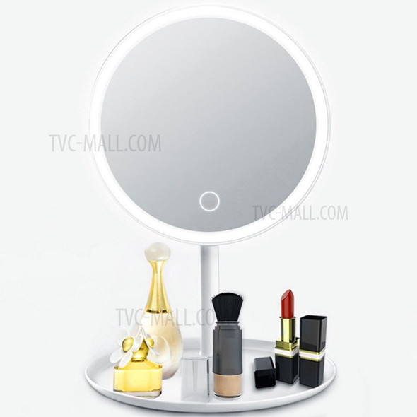 Rechargeable Round Makeup Mirror with LED Light Screen Switch Detachable Base Desk Mirror - White