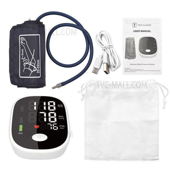 Large Display Arm Type Electric Blood Pressure Monitor Upper Arm Cuff Home Blood Pressure Pulse Tester - Black
