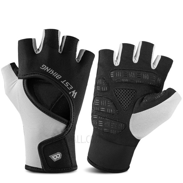 WEST BIKING YP0211217 MTB Road Bike Cycling Gloves Half Finger Shockproof Wear-resistant Breathable Sports Mittens - Black+White/M