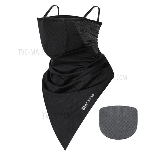 WEST BIKING Outdoor Sports UV Protection Triangle Earloop Face Mask Ice Silk Neck Gaiter Bandana Headband with PM2.5 Filter - Black