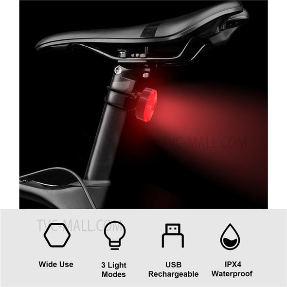 Bike Light USB Rechargeable Rear LED Light LED Bicycle Rear Tail Light with 3 Lighting Modes - Red