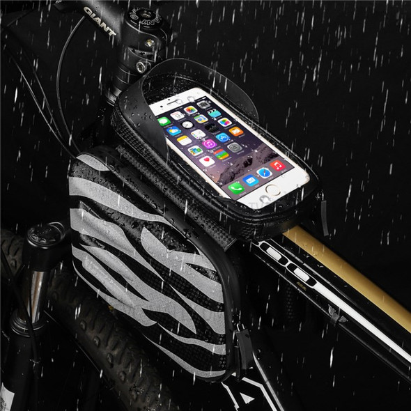 WEST BIKING Reflective Zebra Stripes Bike Bicycle Bag Cycling Waterproof Screen Touch Top Tube Phone Bag
