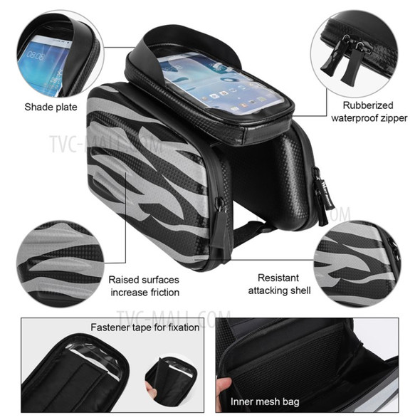 WEST BIKING Reflective Zebra Stripes Bike Bicycle Bag Cycling Waterproof Screen Touch Top Tube Phone Bag
