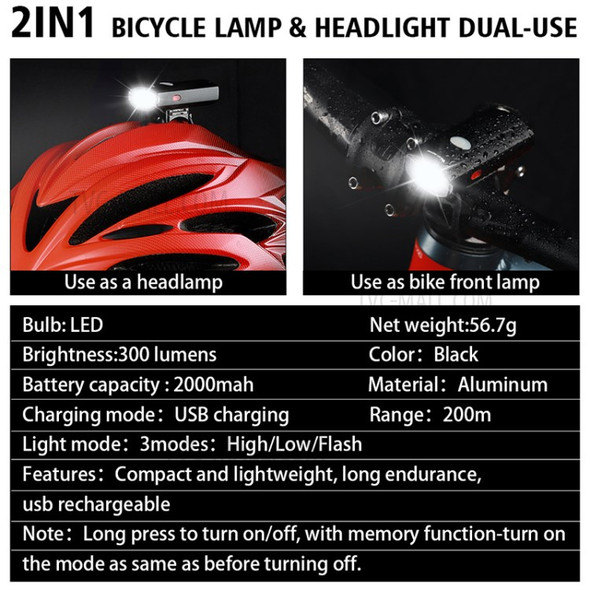 WEST BIKING Bicycle Front Light 2000mAh USB Rechargeable Bike Helmet Headlight