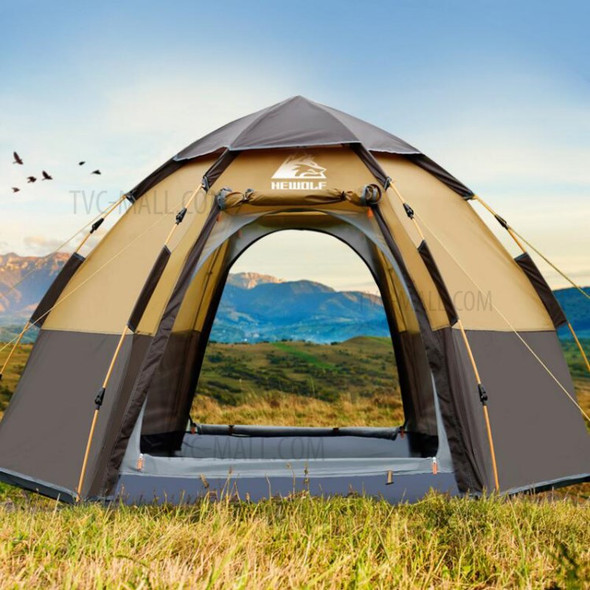 HEWOLF HW-Z1789 5-8 People Waterproof Hexagonal Automatic Tent Outdoor Camping Travel Tent - Camel