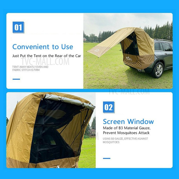 YH-223 Car Trunk Tent Sunshade Rainproof Car Tail Extension Tent for Outdoor Self-driving Tour BBQ Camping - Brown