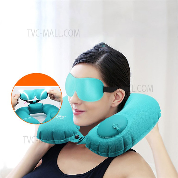 PICTET.FINO RH88 Portable Press Inflatable Pillow Travel Office Nap U-Shape Neck Cushion with 3D Eye Mask - Blue