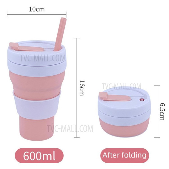 600ml Retractable Silicone Coffee Mug Straw Cup (without FDA Certificate) - Pink