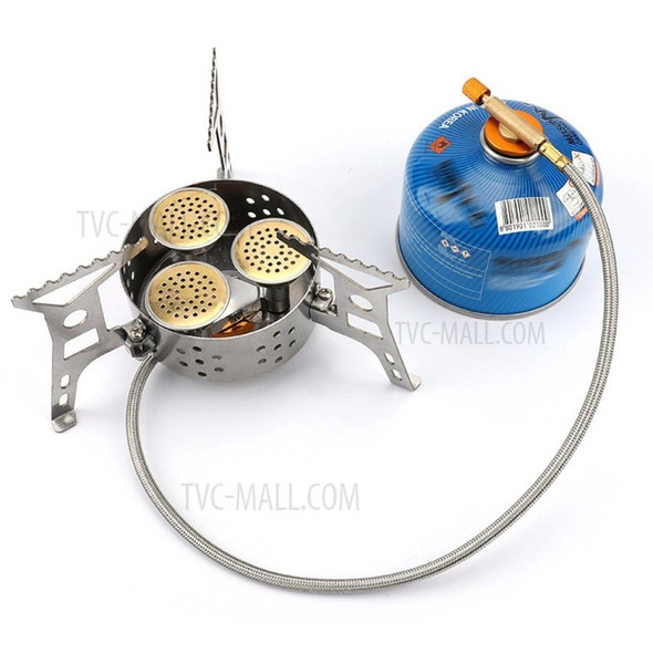 Camping Stove 9000W High Power Portable Three Core Head Camp Stove with Steel Braided Hose Windproof Gas Stove Burner for Outdoor Camping Hiking Cooking