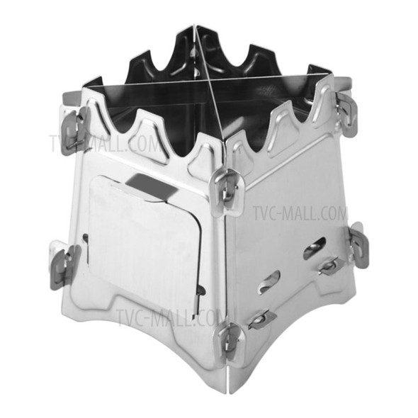 Stainless Steel Camping Stove Portable Folding Wood Burning Stove with Door for Outdoor Backpacking Hiking Traveling Picnic BBQ