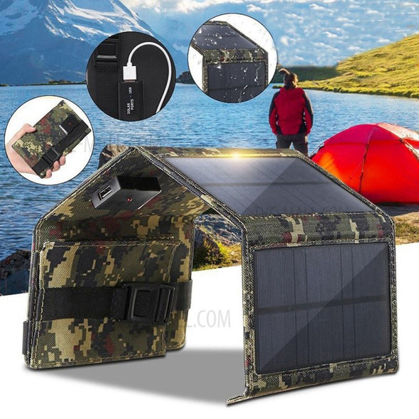 5V 10W USB Solar Charger Portable Outdoor Waterproof Solar Battery Charger USB Phone Charging Power Bank with 4 Solar Panels - Black