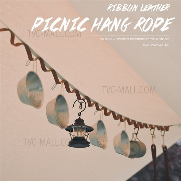 Outdoor Camp Leather Hanging Rope Hanger Storage Strap for Travel Hiking Picnic - Orange