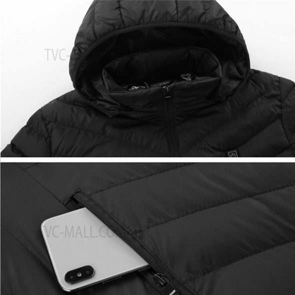 Electric Heated Coat Smart USB Heating Cotton Jacket Unisex Heated Clothing Lightweight with Hood 3 Heating Levels for Hiking Winter Skiing Cycling - Black/2XL