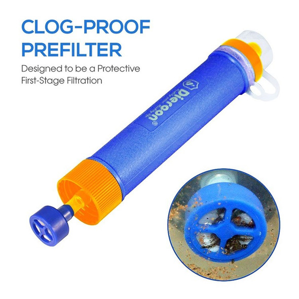 DIERCON Portable Personal Water Filter Drinking Straw 3-Stage Filtration for Camping Hiking Hunting Emergency - Dark Blue