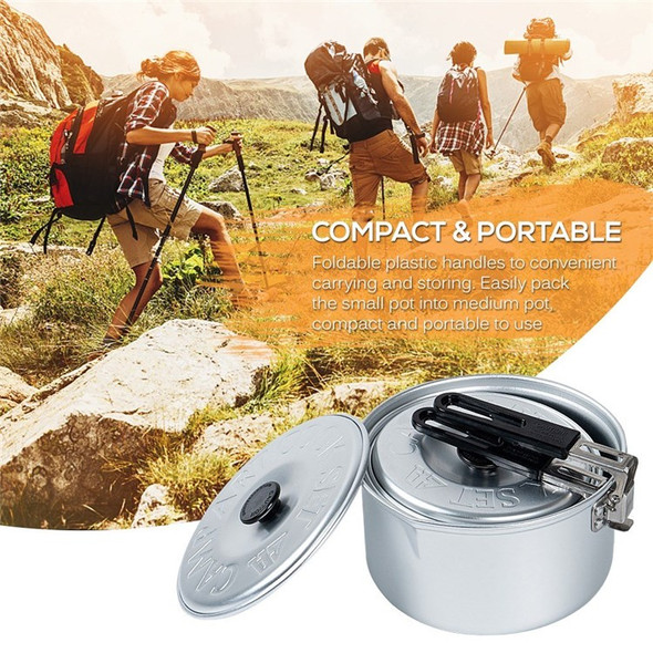 2Pcs (Size: S+M) Aluminum Alloy Pots Backpacking Gear Cooking Equipment with Foldable Handle for Outdoor Camping Picnic Hiking (No FDA Certificate)