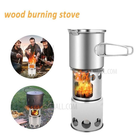 Portable Wood Burning Stove Stainless Steel Pots Set for Camping