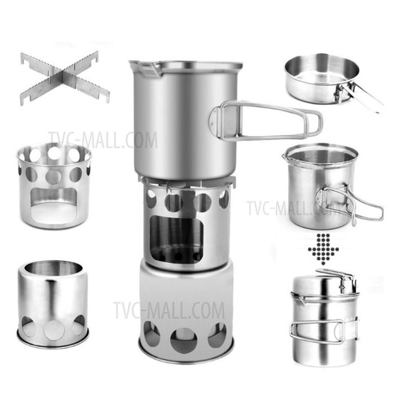 Portable Wood Burning Stove Stainless Steel Pots Set for Camping