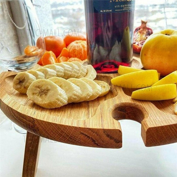 Outdoor Wine Picnic Table 30x16cm Folding Portable Wooden Snack and Cheese Tray with 4 Wine Glasses Holder