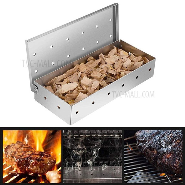 Smoker Box for BBQ Grill Wood Chips Charcoal & Gas Barbecue Meat Smoking with Hinged Lid