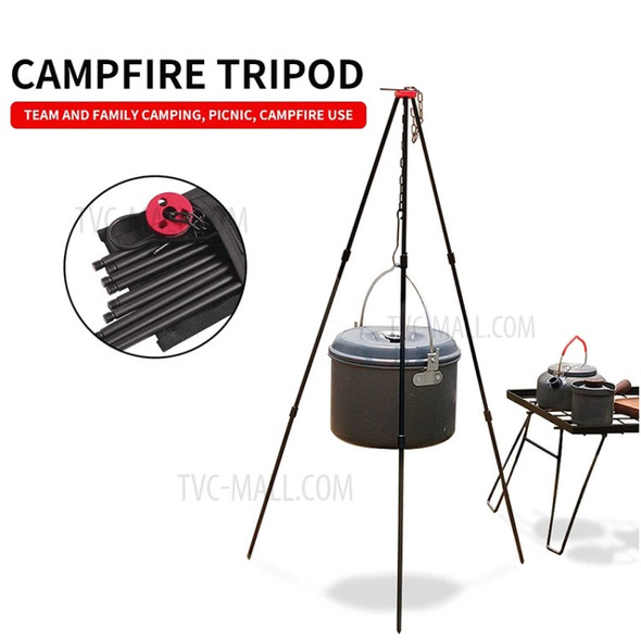 Outdoor Camping Aluminum Alloy Dutch Oven Stand Tripod Campfire Cooking Pot Pan Hanger - Black