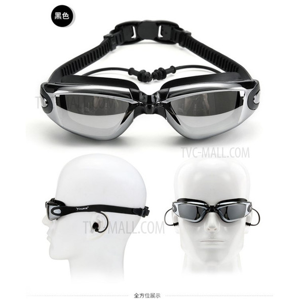 Adult Waterproof Anti-Fog UV Shield Swim Glasses Swimming Goggles Cap Set - Black
