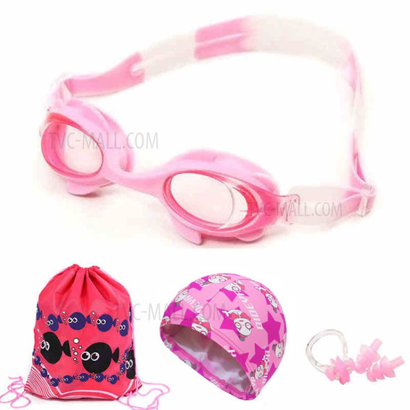 Children Swimming Goggles Eyeglasses Anti-Fog Adjustable UV Protection Set - Pink Fish
