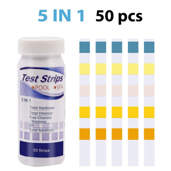 50Pcs 5 in 1 Spa Swimming Pool Test Strip Paper for Hardness, Chlorine, PH, Bromine, Alkalinity