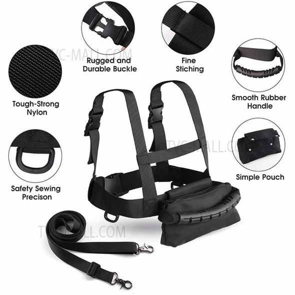 Ski and Snowboard Training Harness Toddler Skiing Harness Trainer Speed Control Teaching Tool with Removable Leash/Handle/Pouch for Kids Beginners - Black