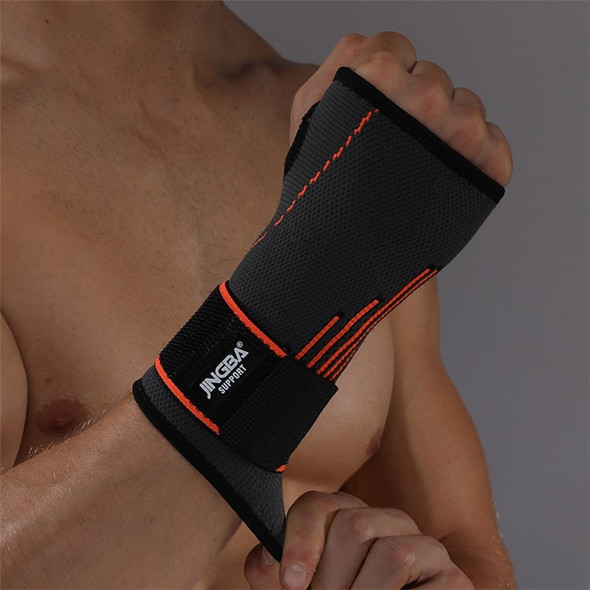 JINGBA SUPPORT 0127B 1Pc Sports Compression Wrist Brace Palm Wrap Guard Weightlifting Fitness Wristband Protector - Orange S/M