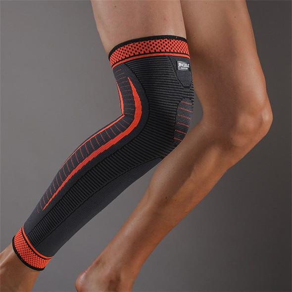 JINGBA SUPPORT 1467B 1Pc Lengthened Sports Running Knee Guard Elastic Breathable Fitness Basketball Cycling Knee Sleeve Protector - Orange S/M