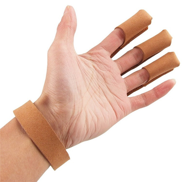 LUCKSTONE 1Pc 3 Fingers Gloves Archery Hand Guard Protector for Recurve Bow Shooting - Brown