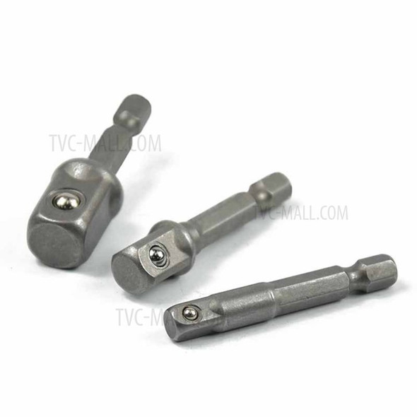 3Pcs Chrome Vanadium Steel Power Drill Socke Adapter 1/4" 3/8" 1/2" Hex Shank Impact Socket Adapter Extension Bar Conversion Tool