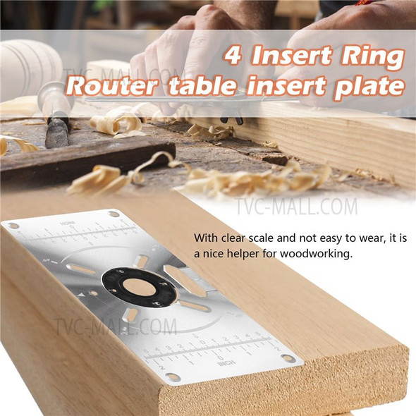 Aluminum Router Table Insert Plate with 4 Rings for Popular Trimmers Routers DIY Woodworking - Black